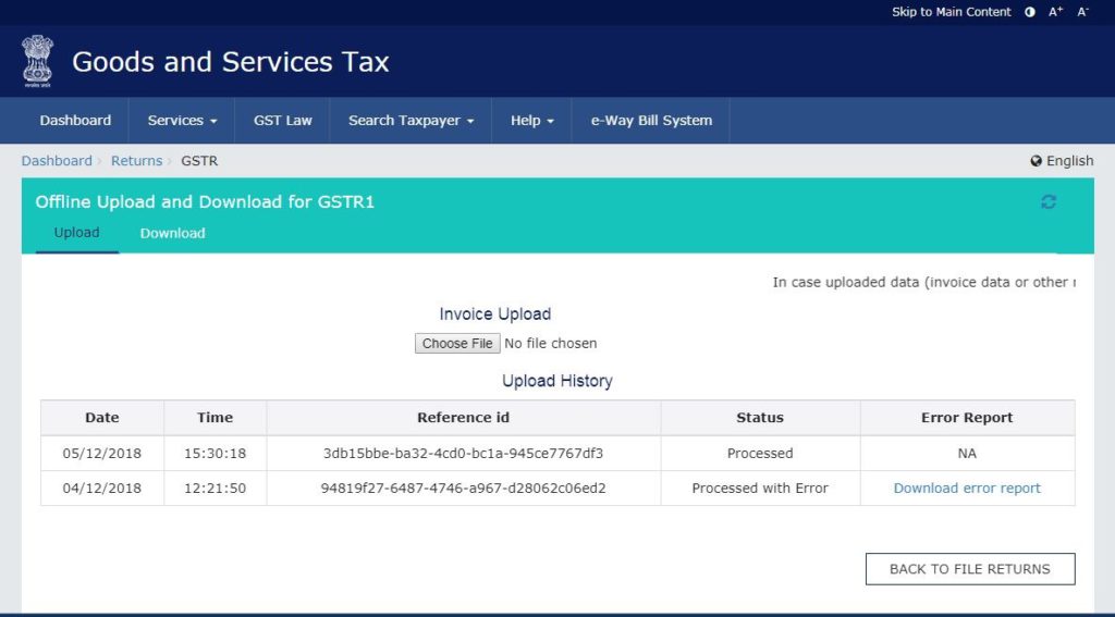 GSTR-1 - Upload the JSON