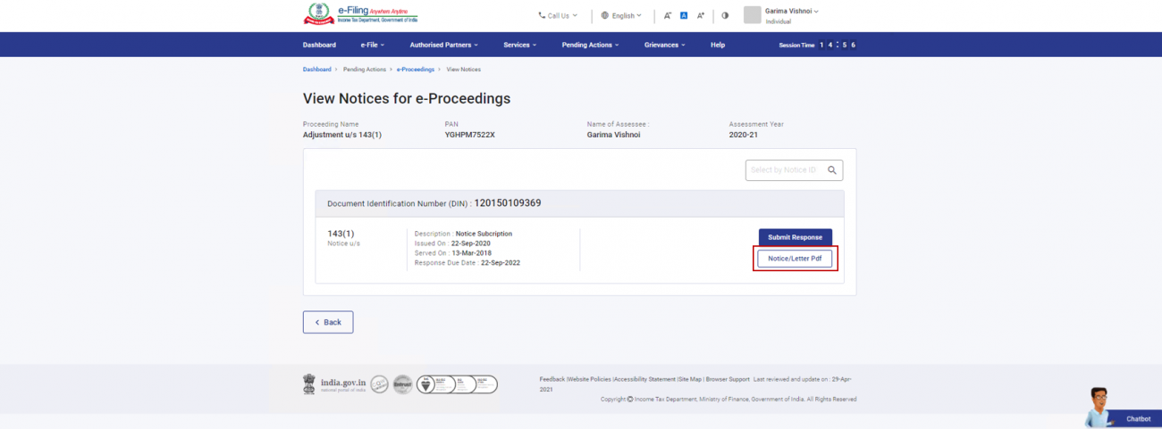 Section 143(1) - Notice or Letter PDF