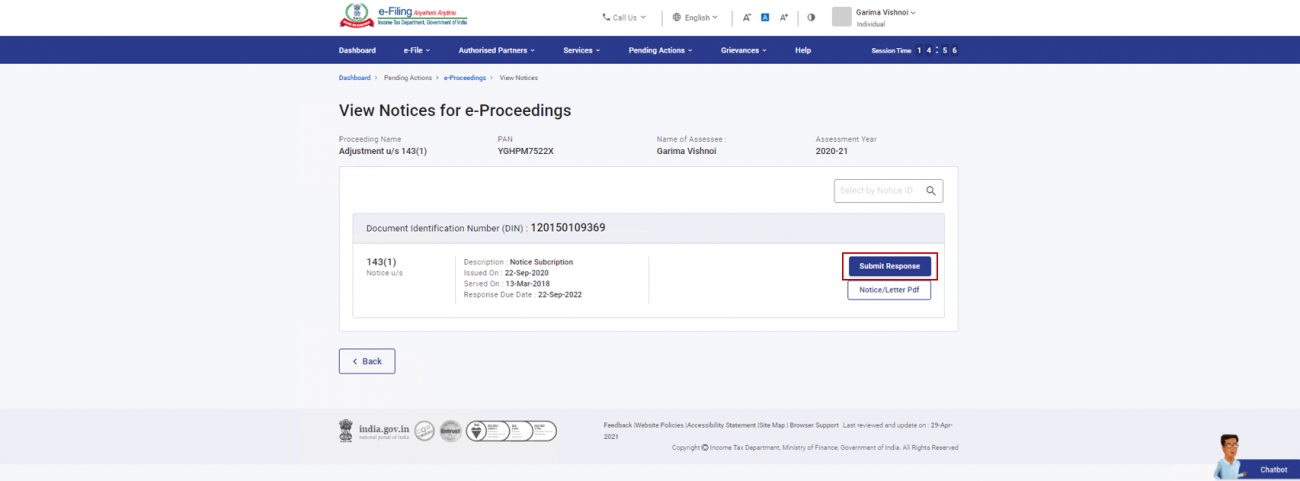 Submit Response to Notice