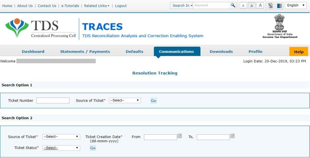 TRACES - Tracking Resolution - Search using Ticket Number or Date