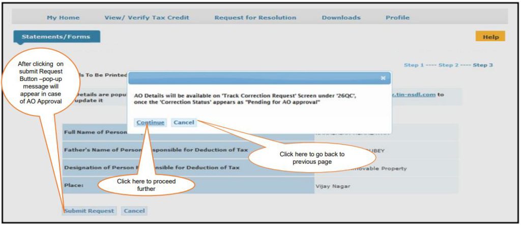 TRACES - Form 26QC Correction - AO Details