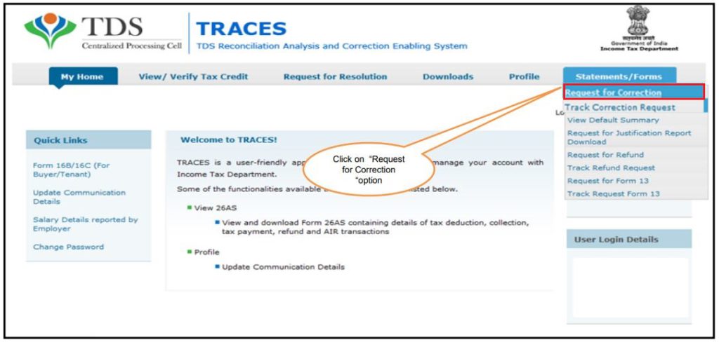 TRACES - Form 26QC Correction - Navigate