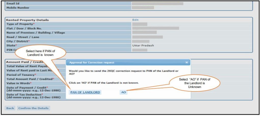 TRACES - Form 26QC Correction - PAN of Landlord