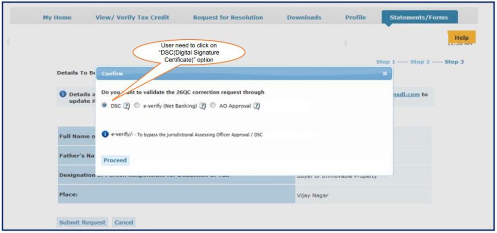 TRACES - Form 26QC Correction - Select DSC