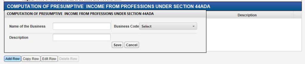 Nature of Profession Code - ITR-4