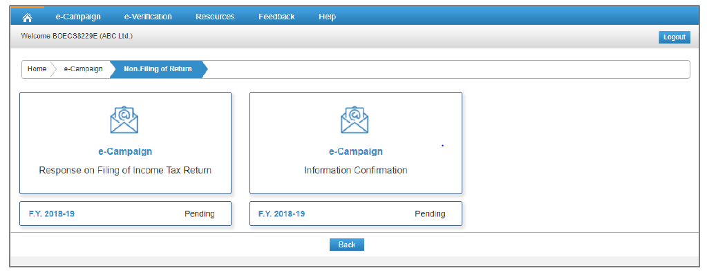Compliance Portal - Non Filing of Return Options