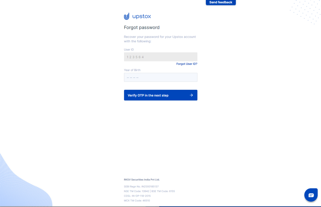 Reset Password using Upstox Forgot password