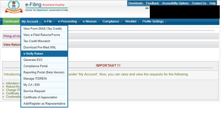 Yes Bank Net Banking – Request e-verification of ITR