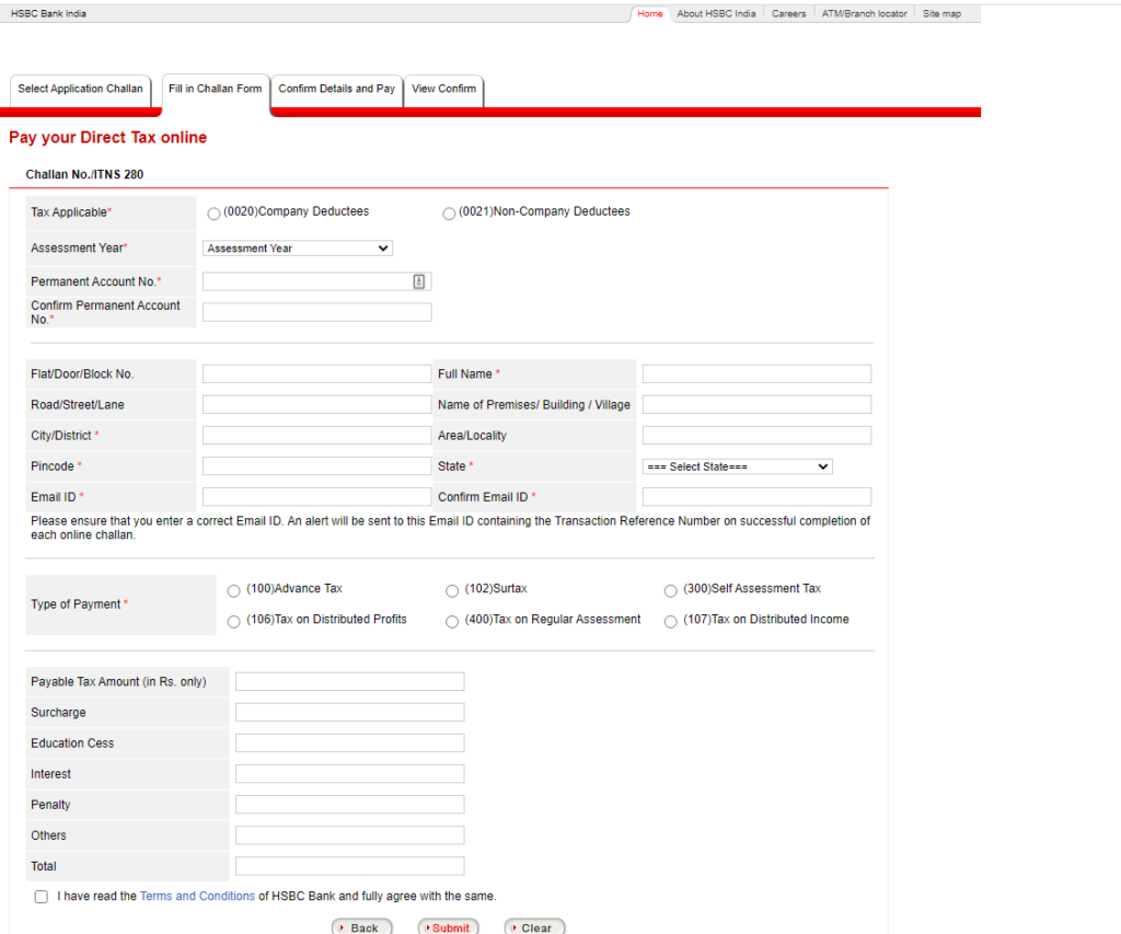 hsbc challan form