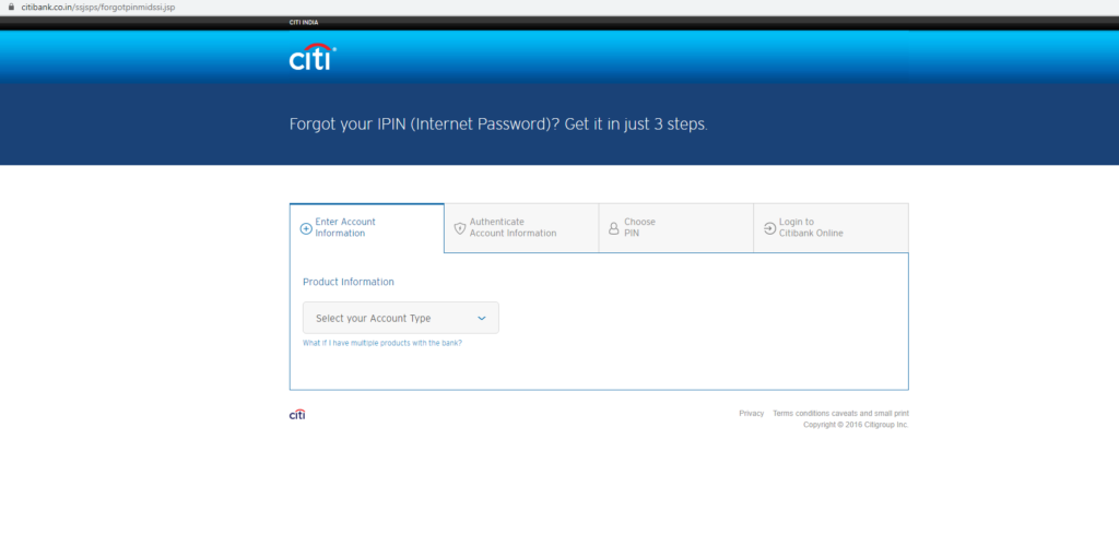 citibank net banking reset password