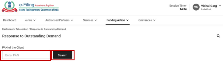www.incometax.gov.in - Enter PAN of the Client